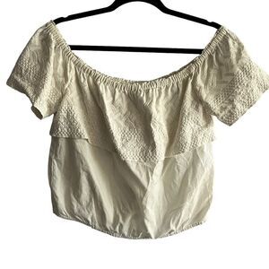 Women's Lucky Brand Cream Embroidered Off the Shoulder Ruffle Top